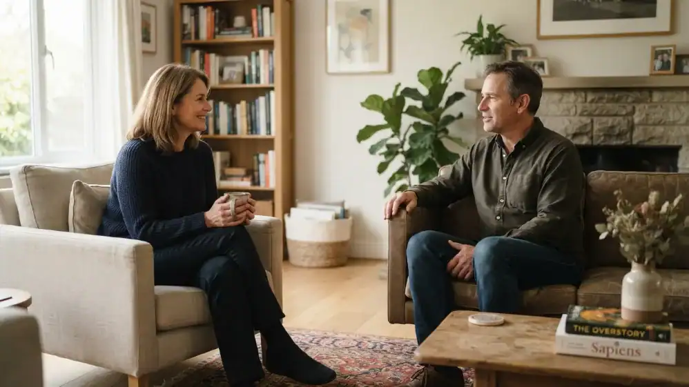Pareja hablando sobre sus problemas de relación