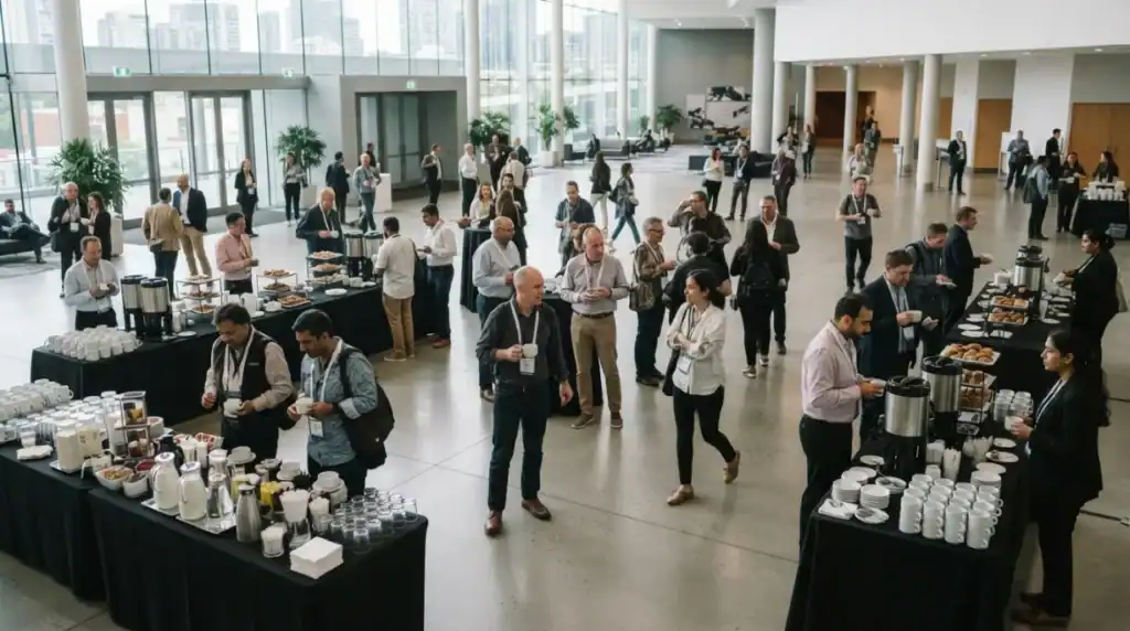 Distribución de un coffee break para evitar colas en un evento
